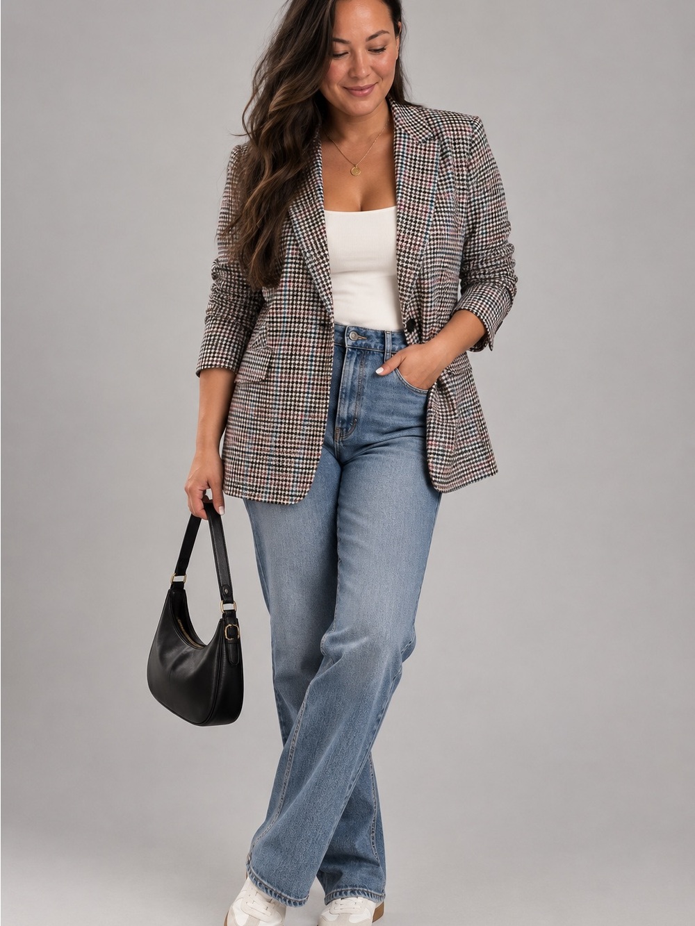 Talbots Multicolored Plaid Houndstooth Blazer